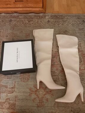 Azaleia Wang Cream Thigh-High Stiletto Boots